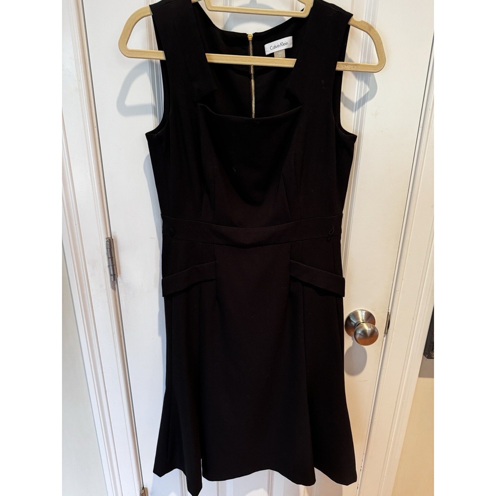 CALVIN KLEIN Black Dress Fit And Flair Silhouette Square Neckline Size 6
